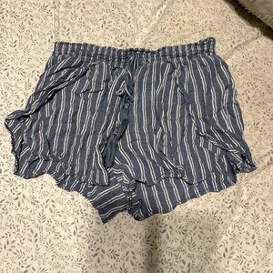 Aerie Blue and White Striped High Waist Shorts